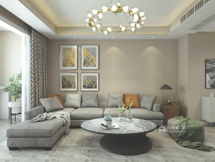 140m² 温馨、简约、大气现代简约三居室-客厅效果图及设计说明