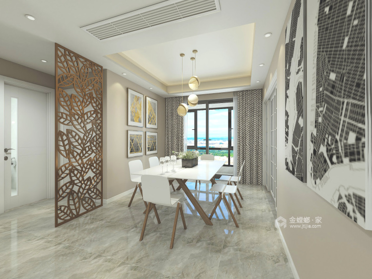 140m² 温馨、简约、大气现代简约三居室-餐厅效果图及设计说明