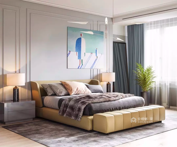 简洁明朗的现代风，让阳光洒进生活-卧室效果图及设计说明