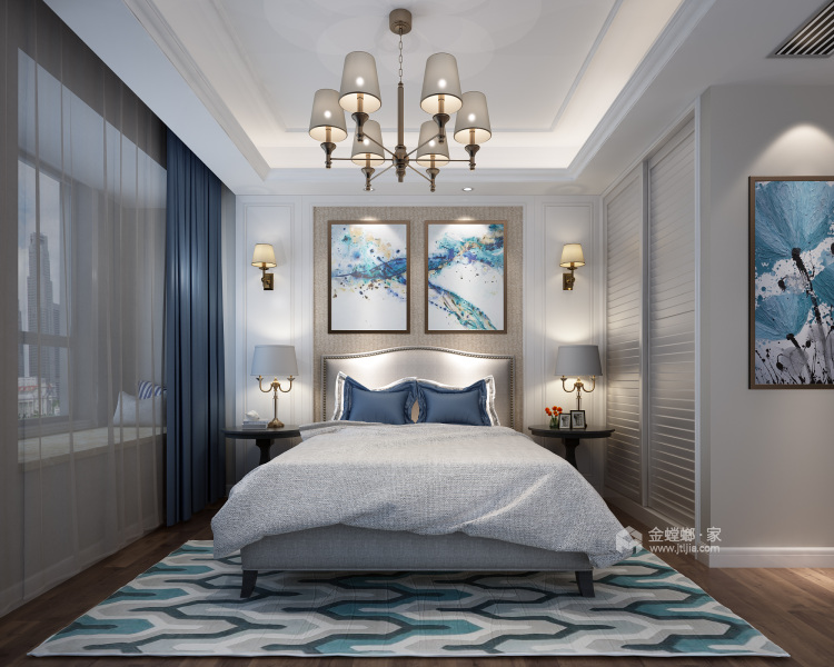 干净利落、温暖清爽又不缺格调的简约美式风-卧室效果图及设计说明
