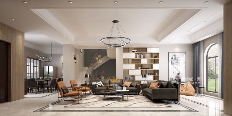 410平大别墅，论木质元素如何与现代风融合-客厅效果图及设计说明