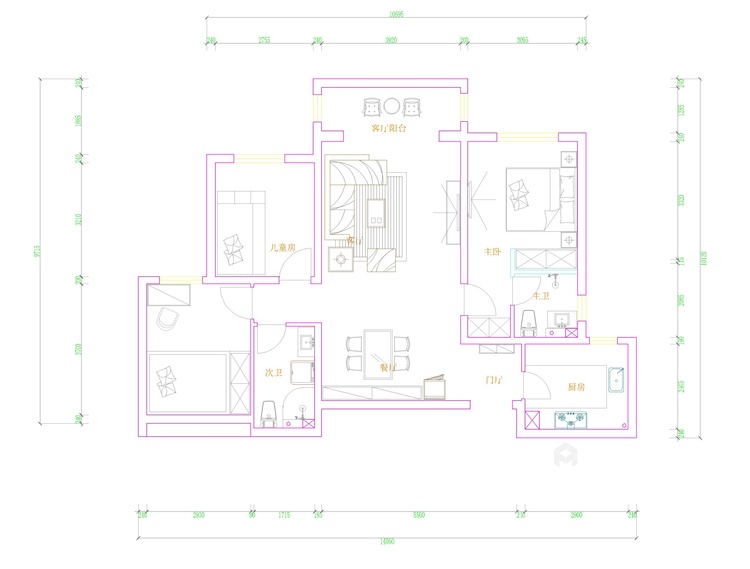 蓝与白的交织，简洁明快，住房也可以这样改-平面设计图及设计说明