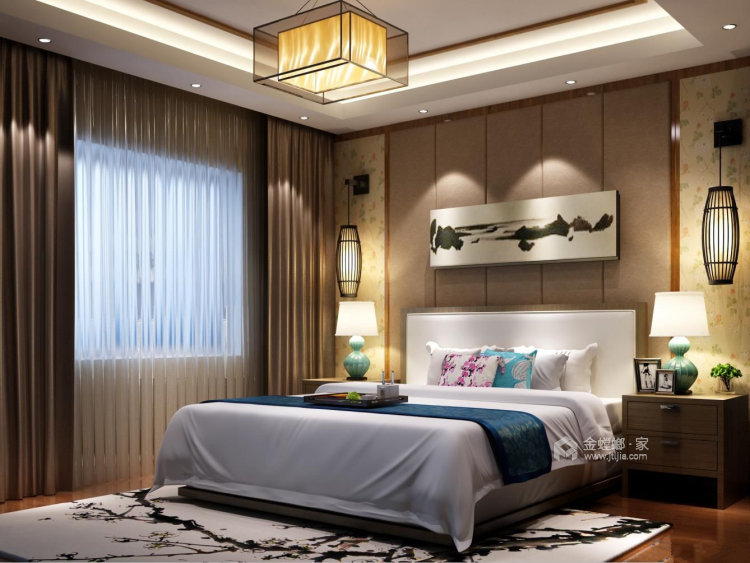 简约新中式，原木的配饰轻奢的灯具，打造别样的温暖-卧室效果图及设计说明