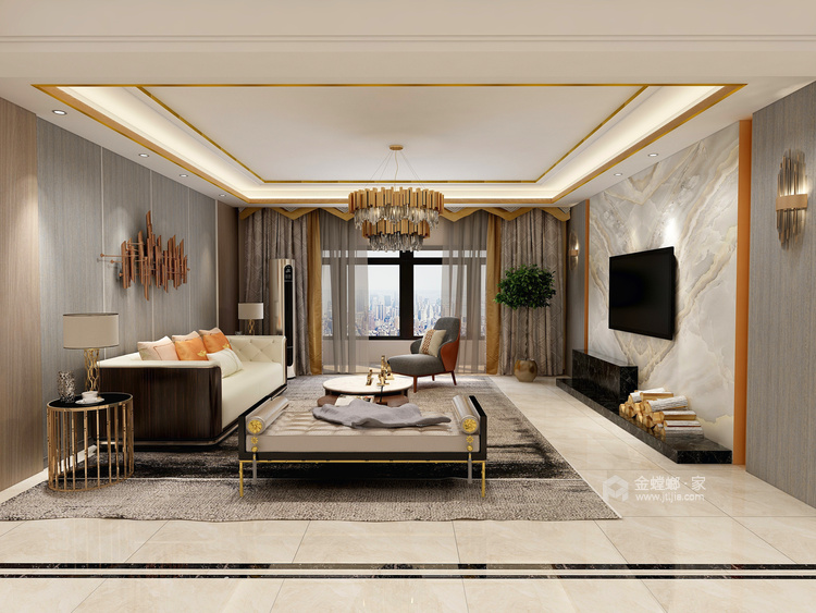 华丽的装饰，250平现代轻奢简约大平层-客厅效果图及设计说明