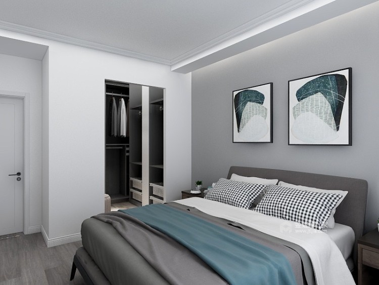 90平黑白灰现代风，简约又高贵-卧室效果图及设计说明