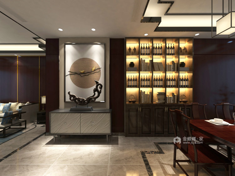 业主高度认同的160平奢华高贵新中式之家-餐厅效果图及设计说明