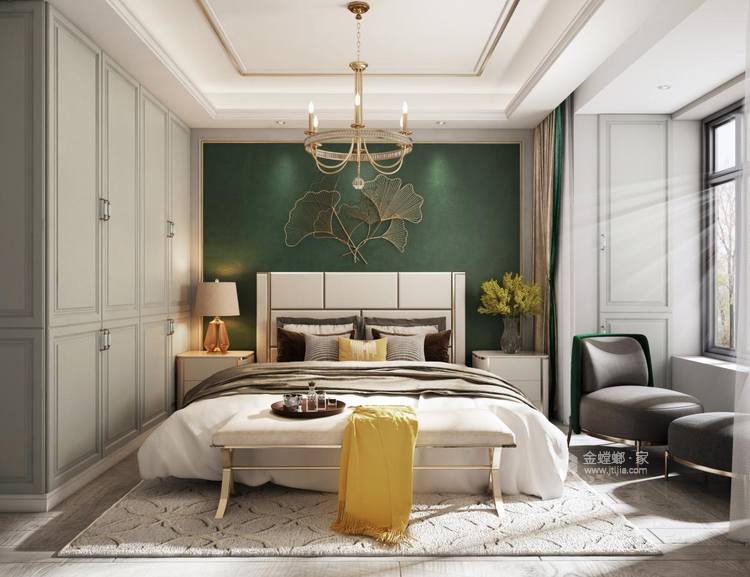 140平三口之家，美式轻奢风-卧室效果图及设计说明
