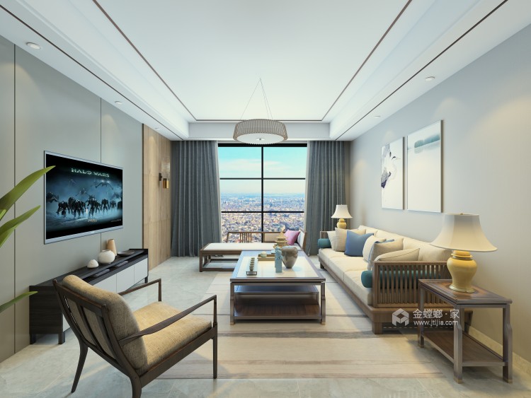 112平清新优雅新中式，居住更舒适-客厅效果图及设计说明