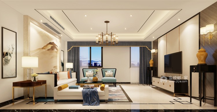 古典风范和现代精神相结合的500平别墅设计-客厅效果图及设计说明