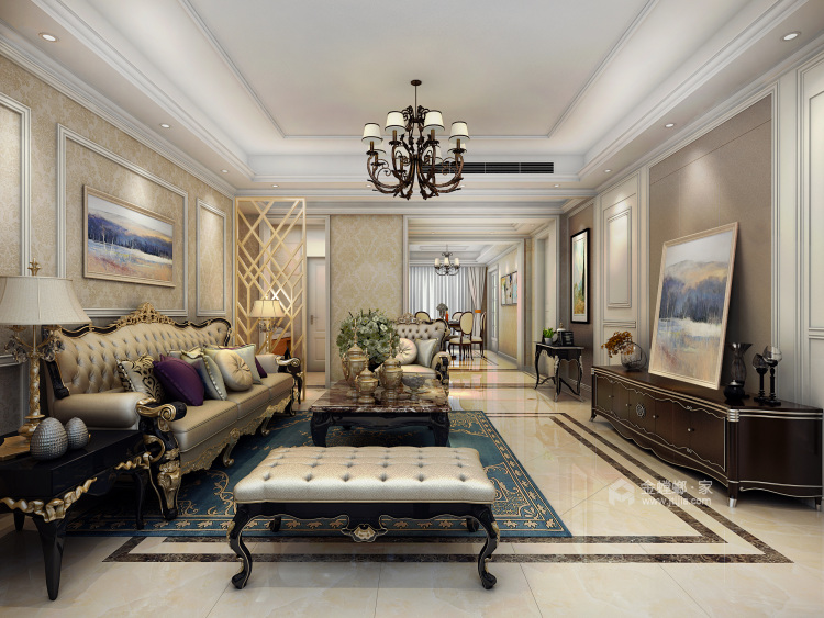 追求品质典雅，190平欧式家，职场精英的最爱-客厅效果图及设计说明