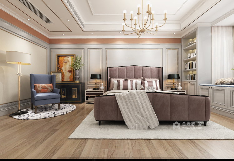 给主卧加入爱马仕橙，这套145平美式婚房充满活力-卧室效果图及设计说明