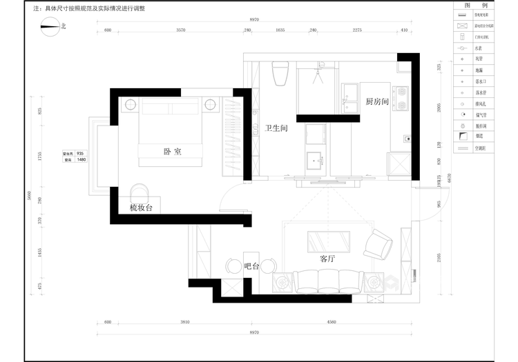 用灰色海吉布设计一个精致与轻奢的1室家-平面设计图及设计说明