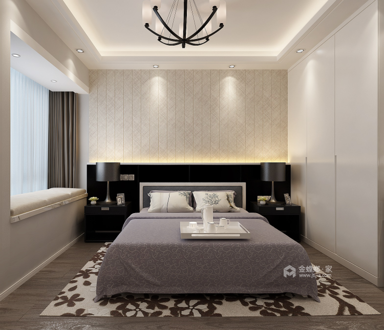 用灰色海吉布设计一个精致与轻奢的1室家-卧室效果图及设计说明