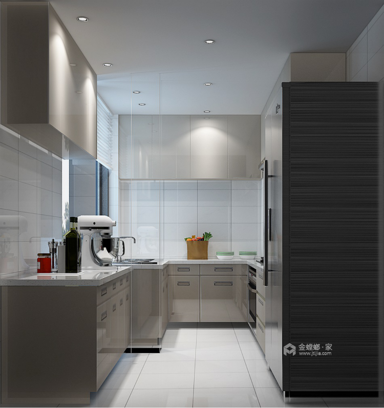 用灰色海吉布设计一个精致与轻奢的1室家-厨房