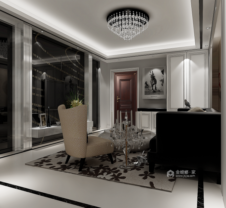 用灰色海吉布设计一个精致与轻奢的1室家-客厅效果图及设计说明