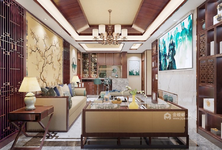 闲适舒服的茶室，体现大气端重的传统中国风-空间效果图