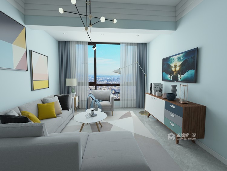 87平北欧风格的居家家具，浅淡的色彩、洁净的清爽感-客厅效果图及设计说明