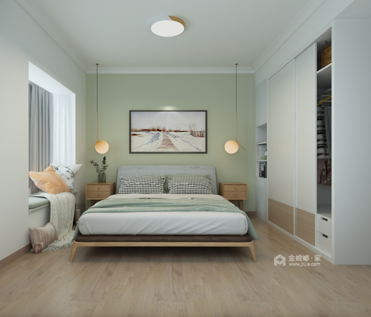 三口之家绿色清新北欧风-卧室效果图及设计说明