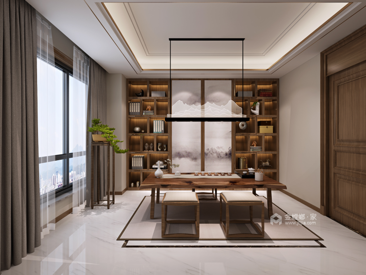 灰色调搭配新中式家具，现代元素与传统元素的结合-其他空间