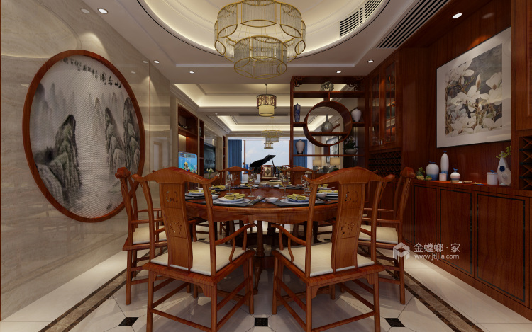 220平奢华高档中式风-餐厅效果图及设计说明