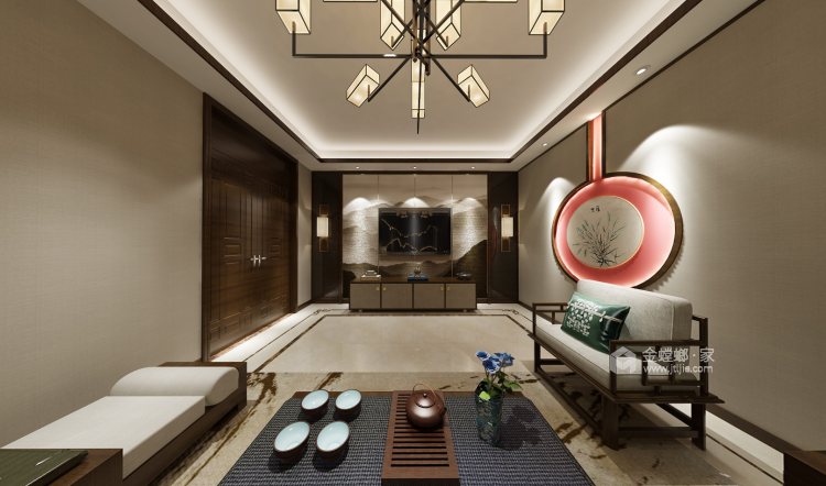 325平大户型雅趣新中式-客厅效果图及设计说明