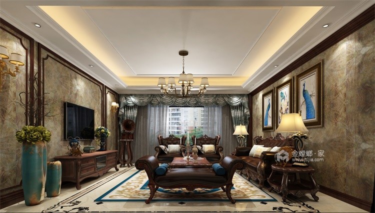 180平高贵典雅系美式-客厅效果图及设计说明