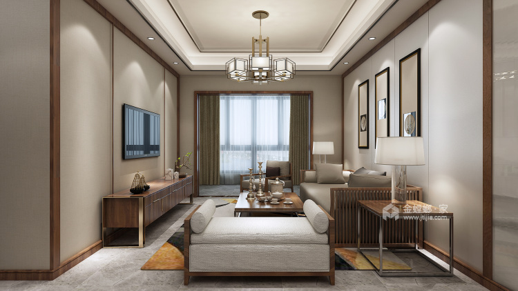 【123平新中式】精致优雅生活-客厅效果图及设计说明