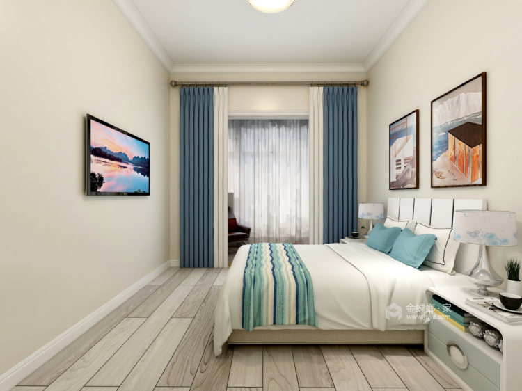 米白色让整体氛围更明亮舒适 122平北欧风-卧室效果图及设计说明