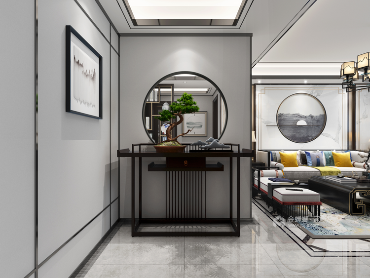 新中式品质慢生活-客厅效果图及设计说明