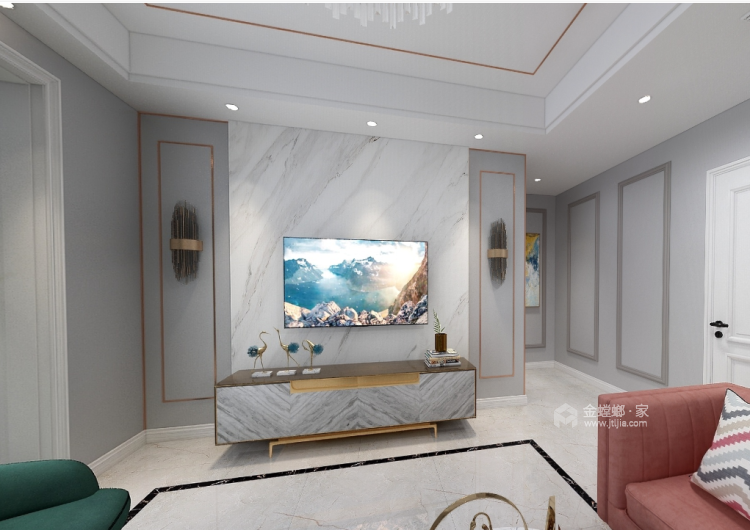 女主的现代轻奢风，体验“TVB的小资生活“-客厅效果图及设计说明