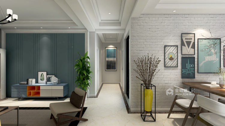 浅蓝色系的家清新又温暖-餐厅效果图及设计说明