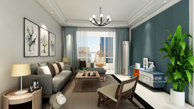 浅蓝色系的家清新又温暖-客厅效果图及设计说明