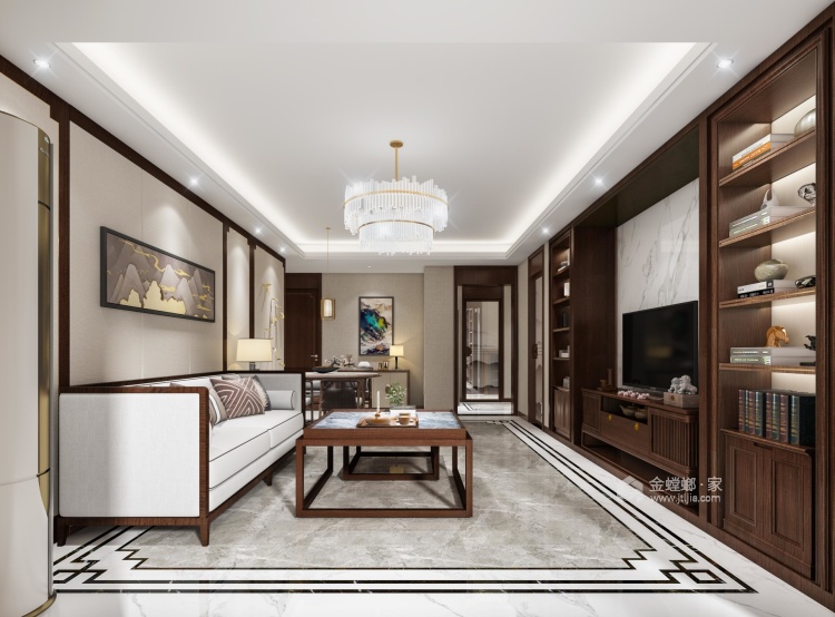 128平三房，让你感受中式典雅温馨-客厅效果图及设计说明