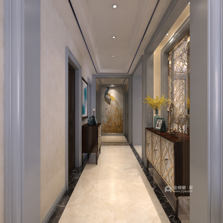 160平3居室 玫瑰金铜屏风，凸显对生活的态度-餐厅效果图及设计说明
