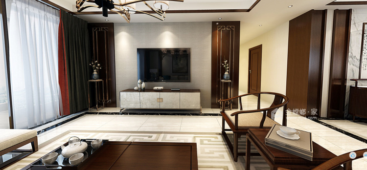 大方典雅，175平新中式-客厅效果图及设计说明
