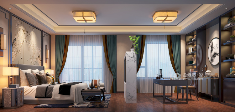 新中式别墅，奢华而不失大气-卧室效果图及设计说明
