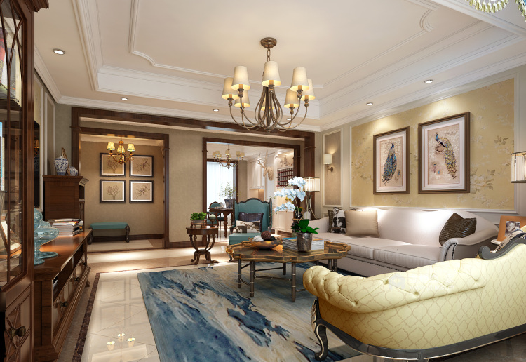 248平美式大平层，为你装饰属于你的美宅-客厅效果图及设计说明