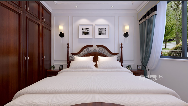 高级浅灰色164平美式-卧室效果图及设计说明
