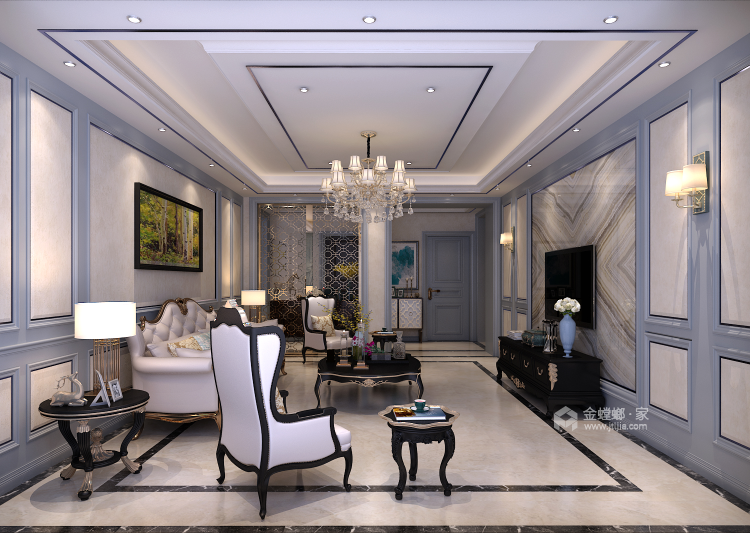 160平3居室 玫瑰金铜屏风，凸显对生活的态度-客厅效果图及设计说明