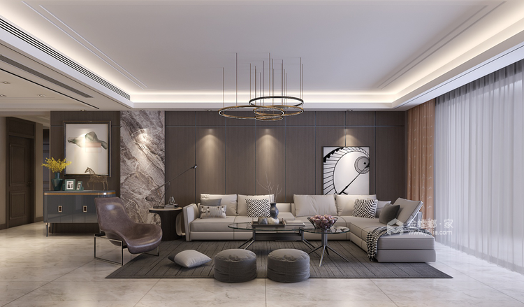 230平4居室 现代时尚前卫 深色木饰面体现温馨感-空间效果图