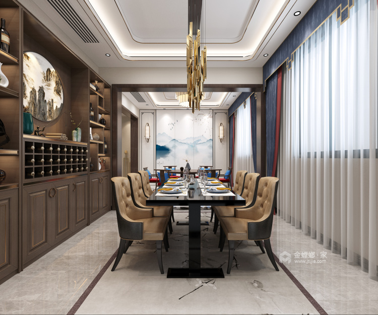 450平最美东方风格的别墅-餐厅效果图及设计说明