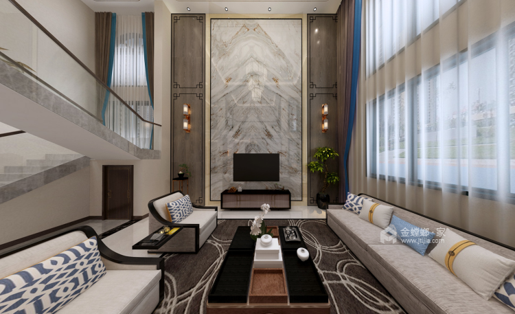 450平最美东方风格的别墅-客厅效果图及设计说明