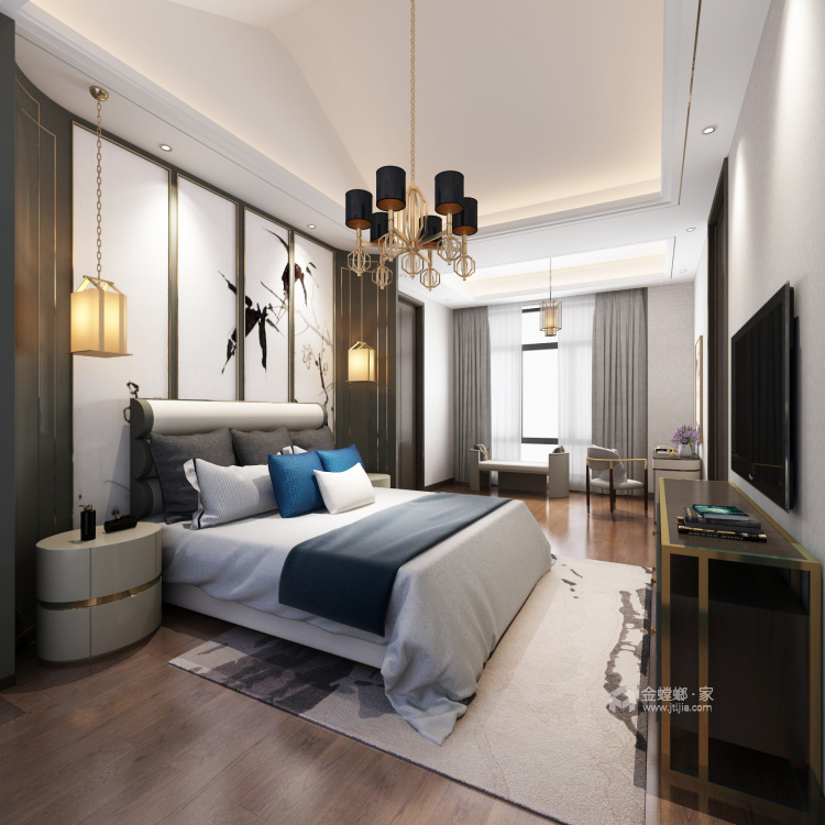 384平新中式大宅，品味古朴与美好的时光-卧室效果图及设计说明