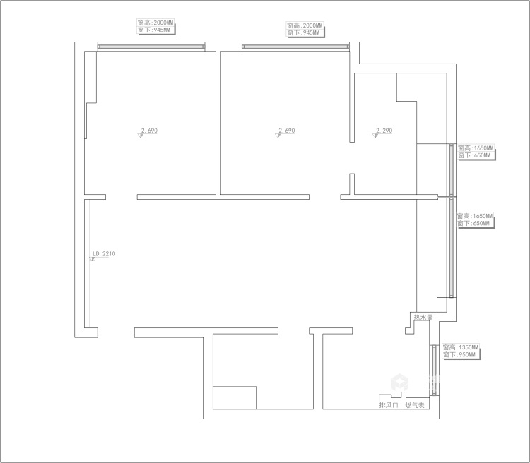 100平现代风二居室-业主需求&原始结构图