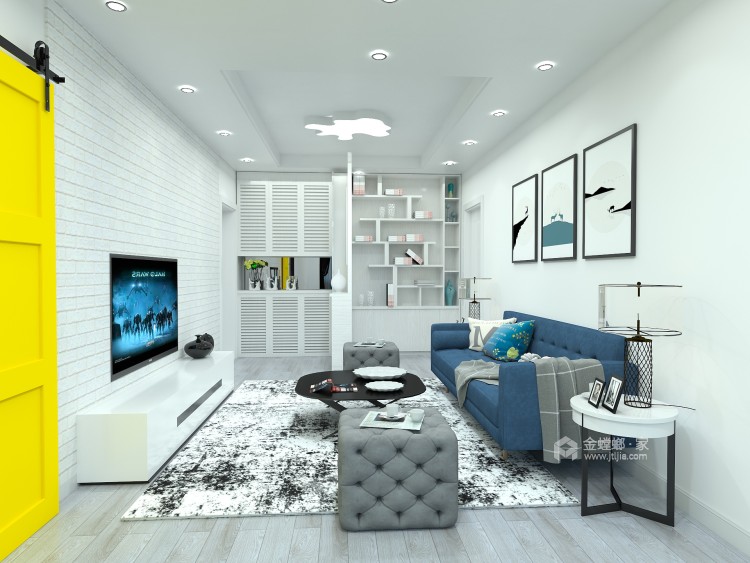 100平现代风二居室-客厅效果图及设计说明