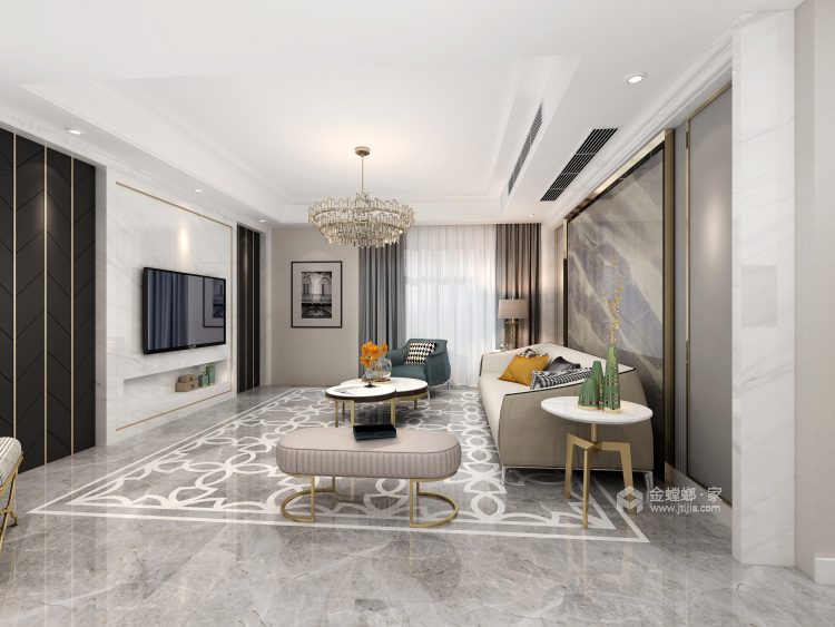 高雅而和谐——新古典主义打造五星级奢华的家-客厅效果图及设计说明