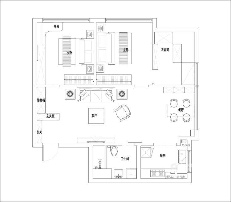100平现代风二居室-平面设计图及设计说明