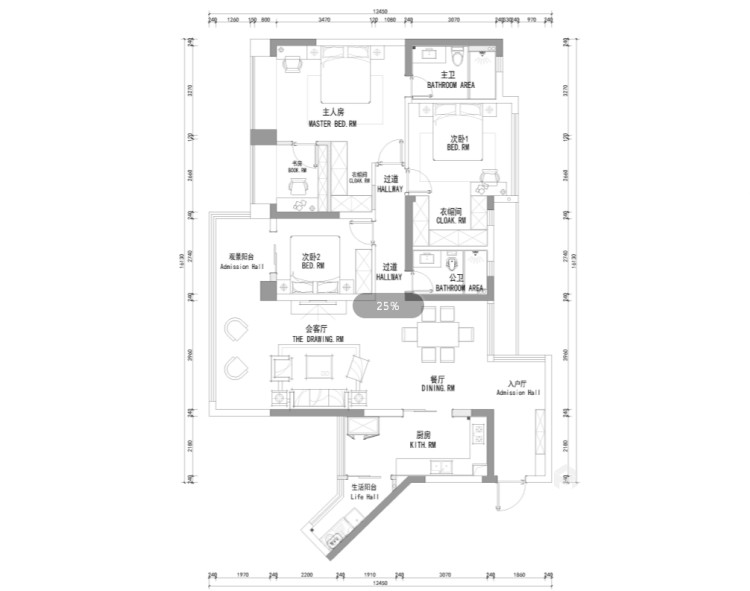 160平现代4居室-平面设计图及设计说明