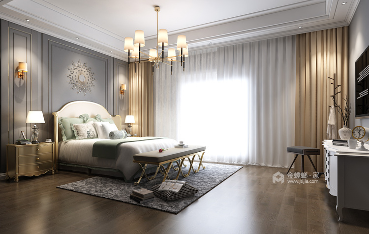 美式轻奢丨先低调中彰显尊贵-卧室效果图及设计说明