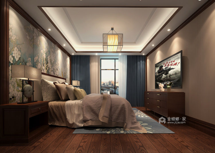 550平传统韵味的现代空间 简洁大气-卧室效果图及设计说明